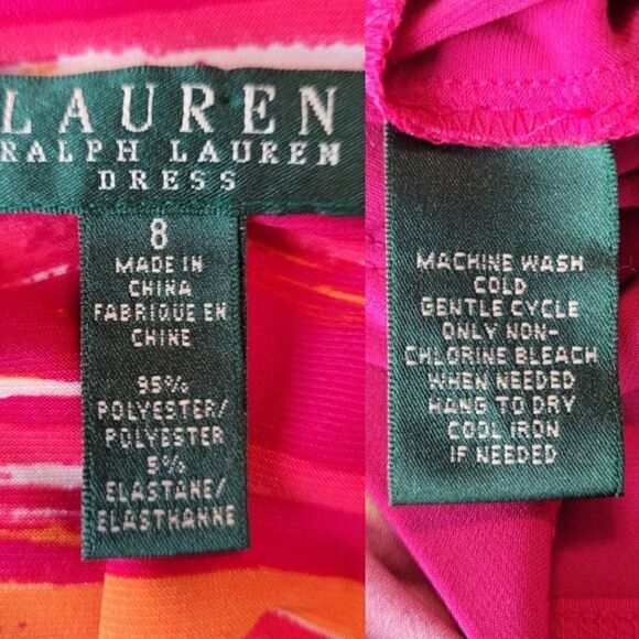 Vintage 80s Ralph Lauren Stretch Sleeveless Midi 8 Pink Striped Surplice Bodycon - Picture 3 of 12